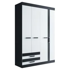 Guarda-roupa 4 Portas com Pés - Maxel Roma Preto / Branco