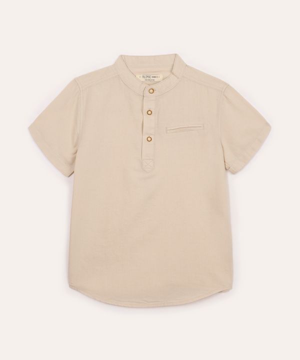 camisa com linho infantil manga curta bege 10