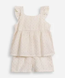 conjunto infantil listrado com brilho off white 6-9