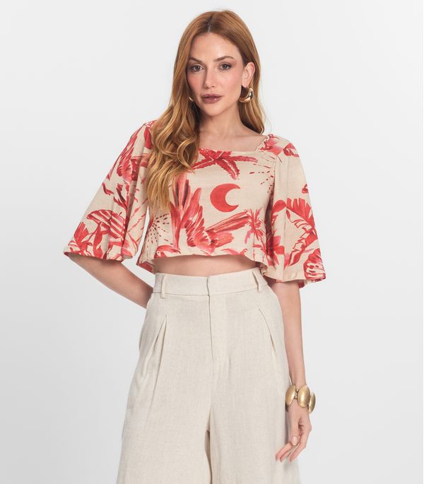 Blusa Cropped Manga Ampla em Meia Malha Endless Laranja G