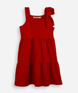 vestido infantil de algodão com recortes texturizado vermelho 5