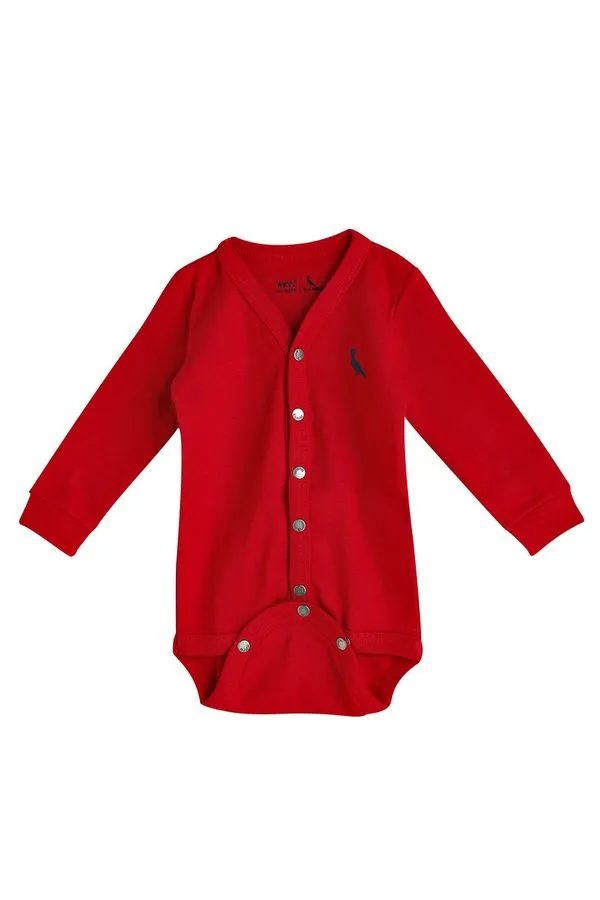 Macacao Mini Baby Aberto Ml Vermelho - 0-3