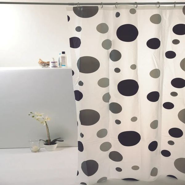 Cortina Para Box De Banheiro Em Peva. Tamanho 180X160Cm Com Estampa De Bolas Na Cor Preta Cortina para box de vinil biodegradável 180x160cm Bolas preta Komlog