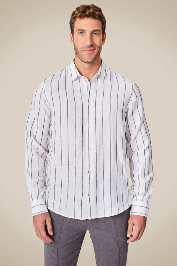 Camisa Linho Listrado Imperial Preto - P