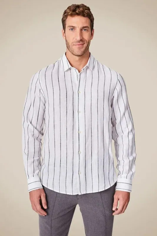 Camisa Linho Listrado Imperial Preto - P