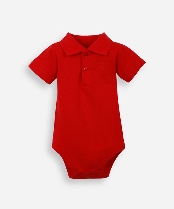 body polo infantil de algodão manga curta com bordado vermelho 3-6