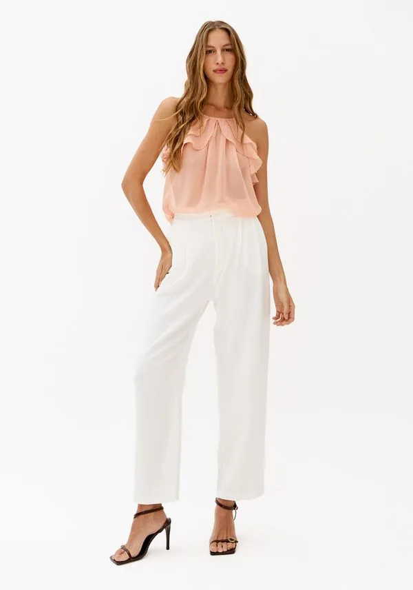Calça Carrot Alfaiataria Com Cintura Alta Branco GG