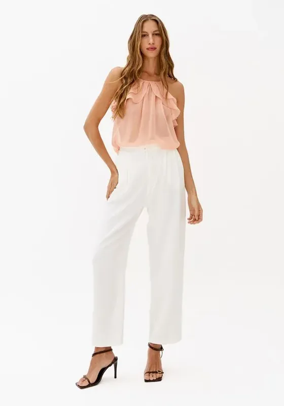 Calça Carrot Alfaiataria Com Cintura Alta Branco GG