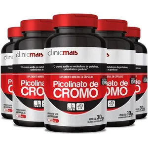 Kit 5 Picolinato De Cromo 500mg Chá Mais 60 Cápsulas