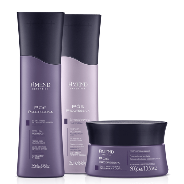 Kit Shampoo, Condicionandor e Máscara Amend Pós Progressiva