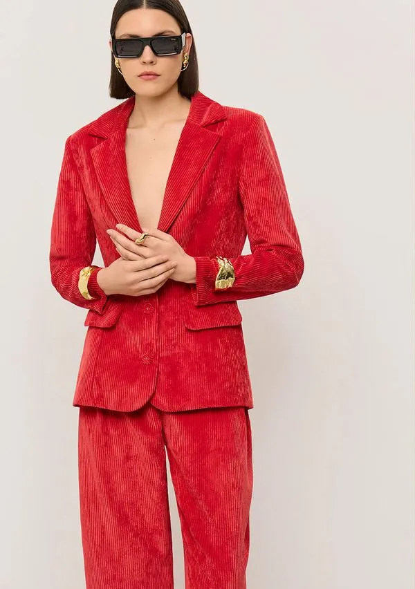 Blazer Iódice Ajustado Manga Longa Padrão Vermelho G