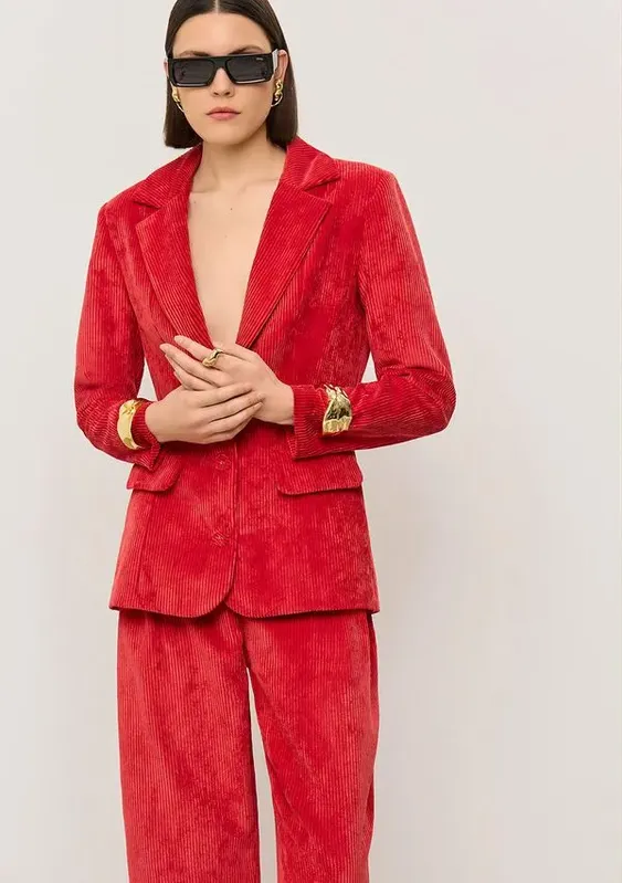 Blazer Iódice Ajustado Manga Longa Padrão Vermelho G