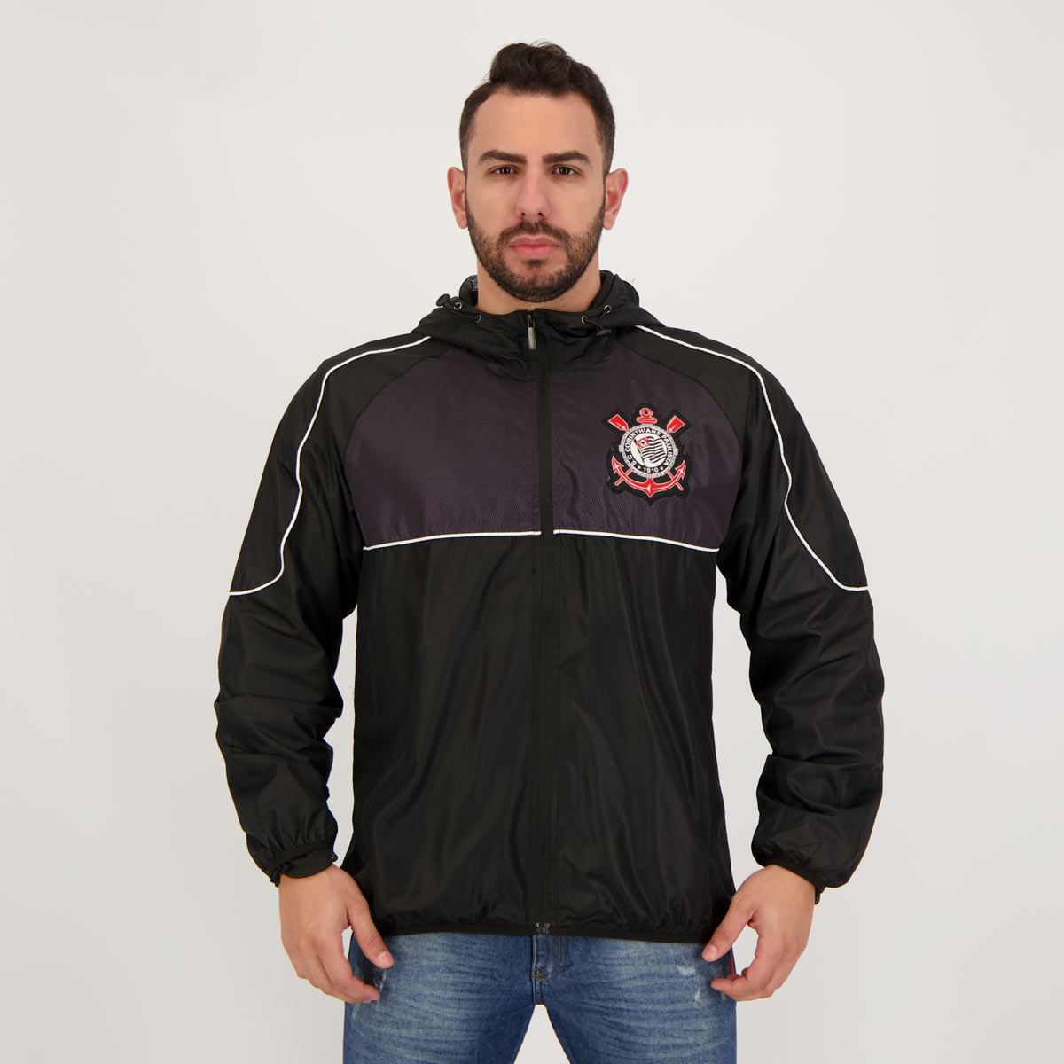 Jaqueta Corinthians Corta Vento Preta