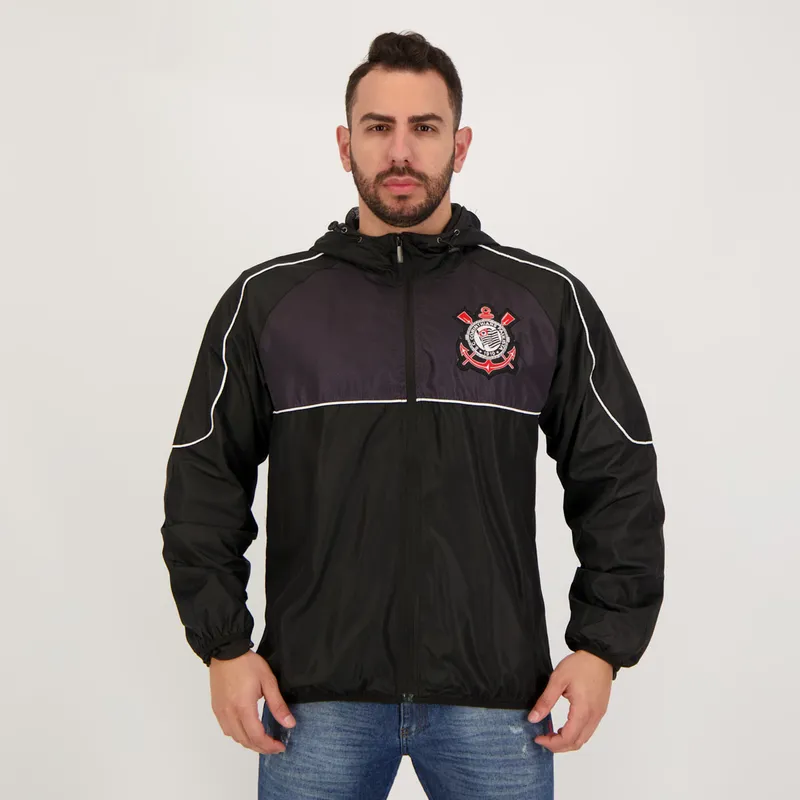 Jaqueta Corinthians Corta Vento Preta