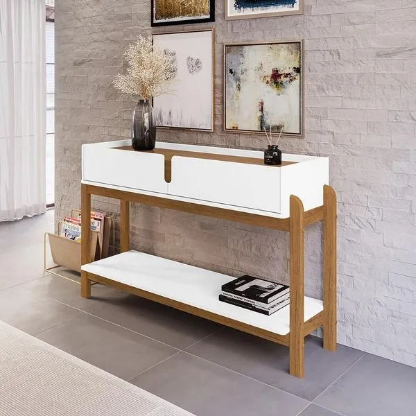 Aparador Lizz - 2 Gavetas Em Mdf-mdp Branco-cedro - Casa D