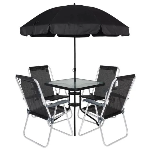 Conjunto De Mesa E Cadeiras Bel Fix Para Jardim Petrópolis Com Guarda Sol 6207 (MP)