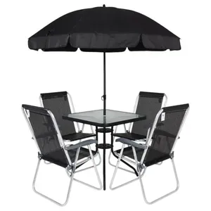 Conjunto De Mesa E Cadeiras Bel Fix Para Jardim Petrópolis Com Guarda Sol 6207 (MP)