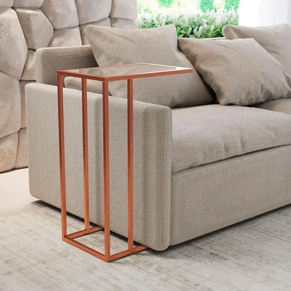 Mesa De Apoio Industrial Elena Industrial Cobre Com Tampo De Vidro