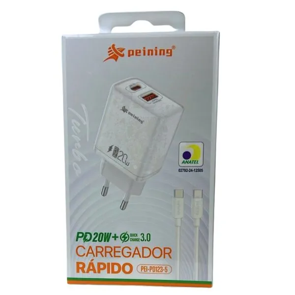 Kit Carregador e Cabo USB-C para Tipo-C 3A 20W Peining KIT CARREGADOR E CABO USB-C P/TIPO-C 3A2