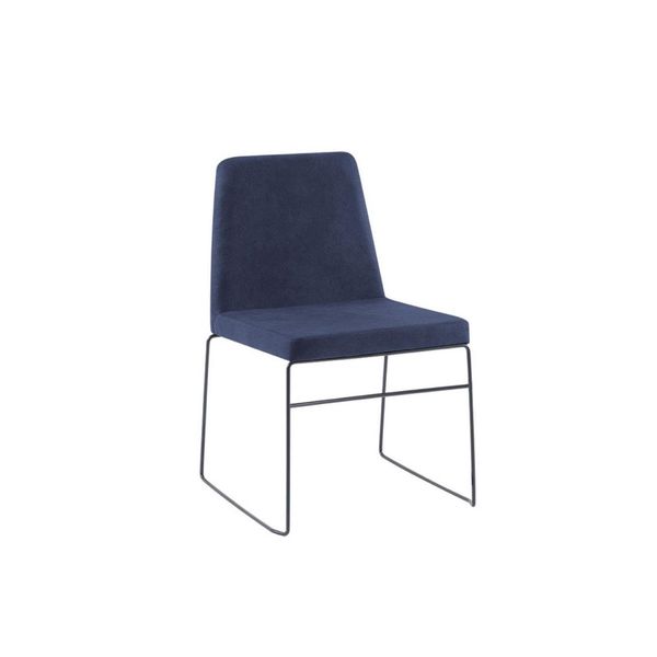 Cadeira para Sala de Jantar Escritório Estofada Linho Base em Aço Paris Preto/Azul