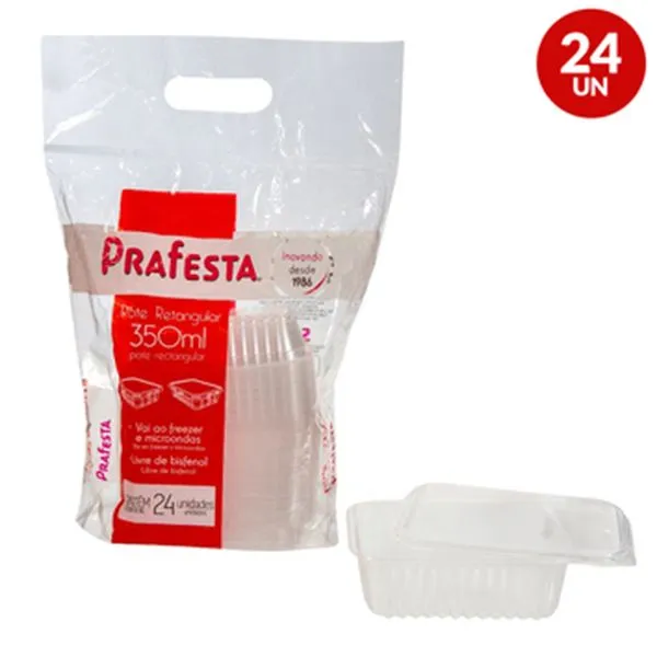 Pote Retangular Com Tampa 350ml 24 Unidades Ref.8308 Prafesta