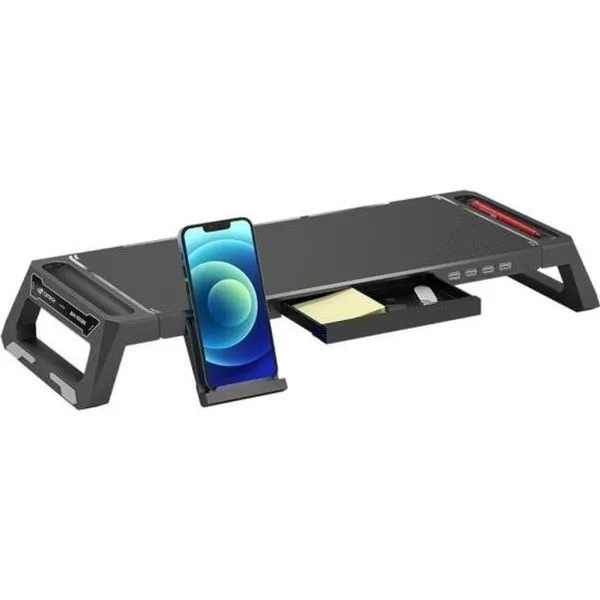 Suporte para Monitor BM-100BK com Ajuste Dobrado Ou Aberto e Hub USB 4 Portas Preto C3tech Suporte para Monitor BM-100BK com Hub USB 4 Portas e Gaveta Organizadora Preto C3tech