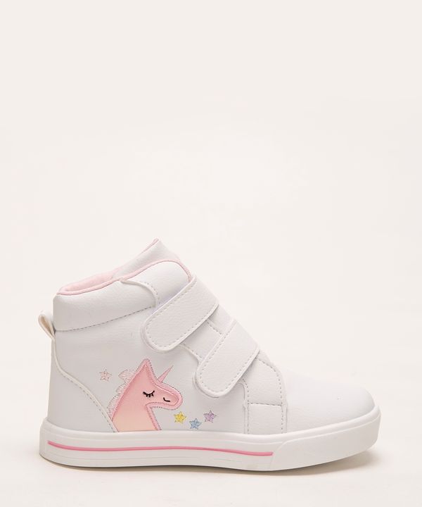 tênis infantil cano alto velcro unicórnio branco 25
