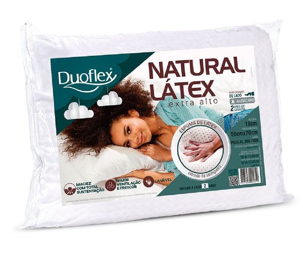 Travesseiro Natural Latex Extra Alto 50cm x 70cm Duoflex Branco