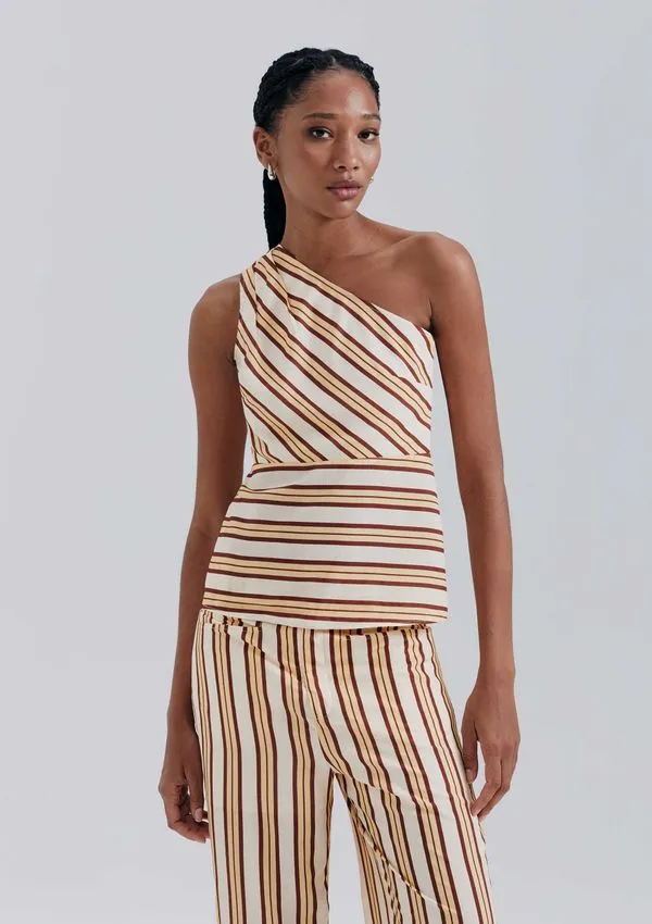 Blusa Ombro Único Fio Tinto - Creme M