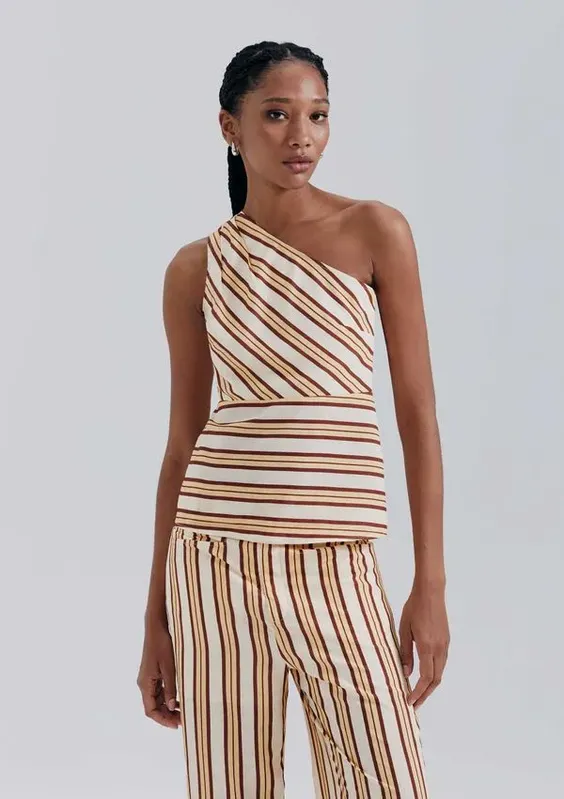 Blusa Ombro Único Fio Tinto - Creme M
