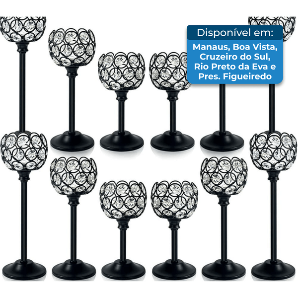 Conjunto de Porta-Velas Kehail 12 Peças Preto A-MBI