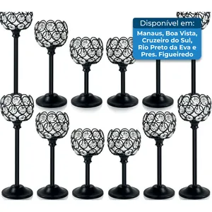 Conjunto de Porta-Velas Kehail 12 Peças Preto A-MBI