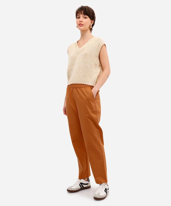 calça reta básica feminina de algodão laranja P