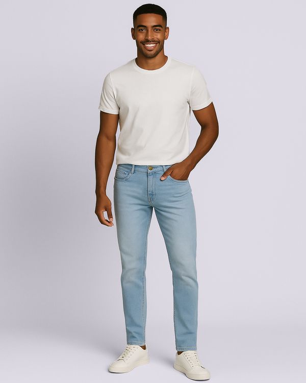 Calça Jeans Masculina Slim Estonada Com Bolsos Azul 48