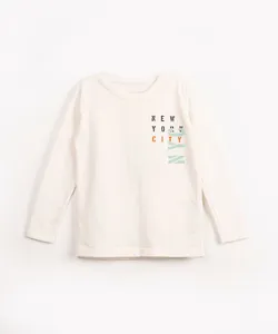 camiseta de algodão infantil texturizada new York manga longa bege claro 12