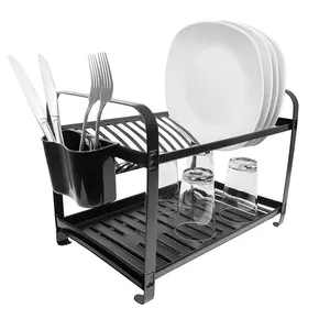 Escorredor 12 Pratos Em Inox Montado Com Porta Talher Plástico Preto - Mak Inox