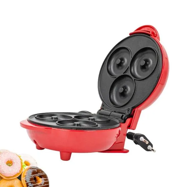 Máquina de Donuts Elétrica Retro 3 Formas Antiaderente Indicador Luminoso 500W 110V Vermelho Máquina de Donuts Elétrica Retro 3 Formas Antiaderente 500W 110V Vermelho