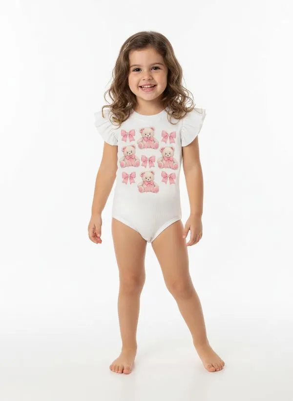Body Canelado Infantil Para Menina - OFF WHITE 3