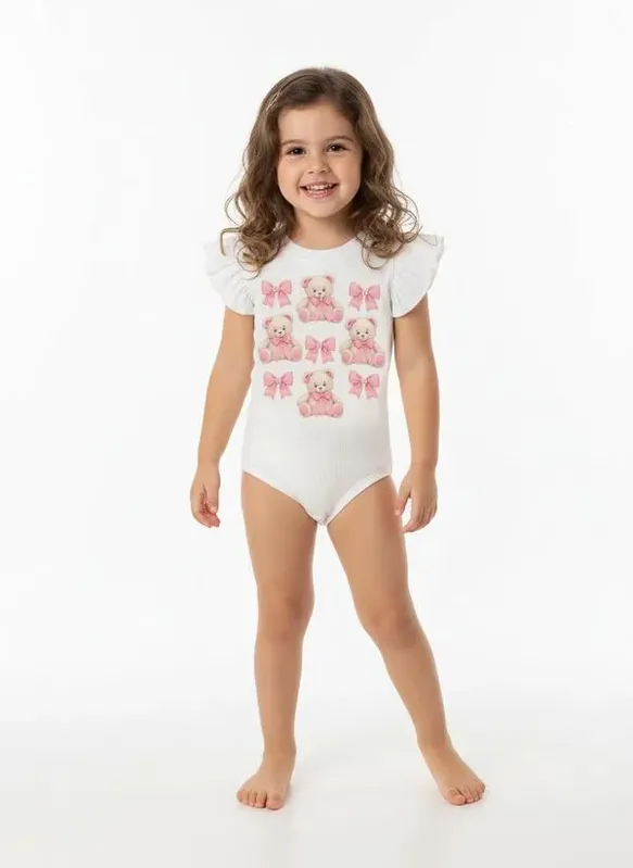 Body Canelado Infantil Para Menina - OFF WHITE 3