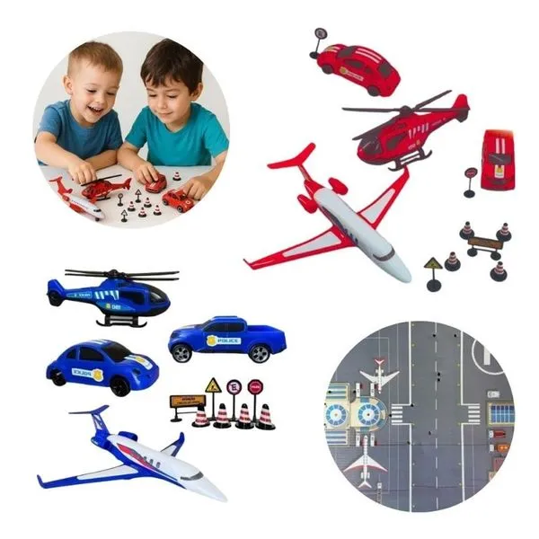 Kit Missão Resgate Carrinho Helicóptero Avião de Brinquedo com Veículos de Salvamento e Emergência Vermelho Bs Toys Brinquedo Kit Missão Resgate Carrinho Helicóptero Avião com Veículos de Salvamento Vermelho Bs Toys