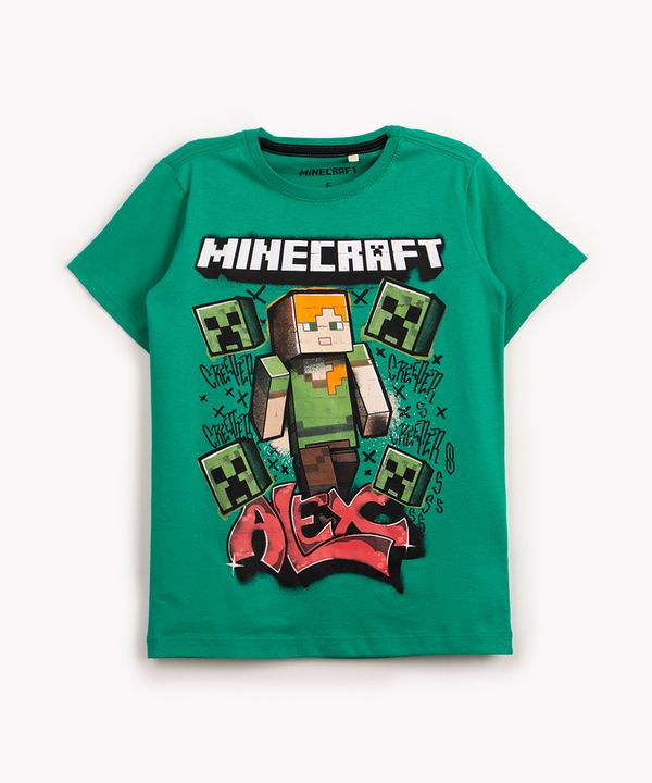 camiseta de algodão infantil minecraft manga curta verde 12