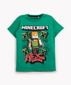 camiseta de algodão infantil minecraft manga curta verde 8