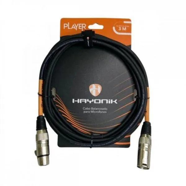 Cabo Para Microfone Player Xlr(f) X Xlr(m) 3m Preto Hayonik