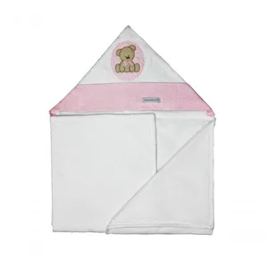 Toalha De Banho Aveludada Urso Bolacha Rosa