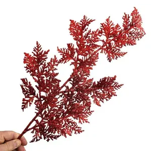 Galho Decorativo Artificial Vermelho Glitter 85cm para Decoração de Natal com Folhas de Silicone Galho Decorativo Artificial Vermelho Glitter 85cm com Folhas de Silicone Vermelho