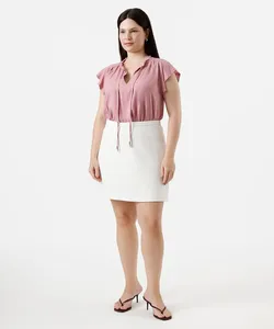 short saia feminino de alfaiataria plus size off white 56