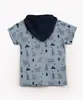 camisa de algodão infantil ursos manga curta com babador azul 18-24