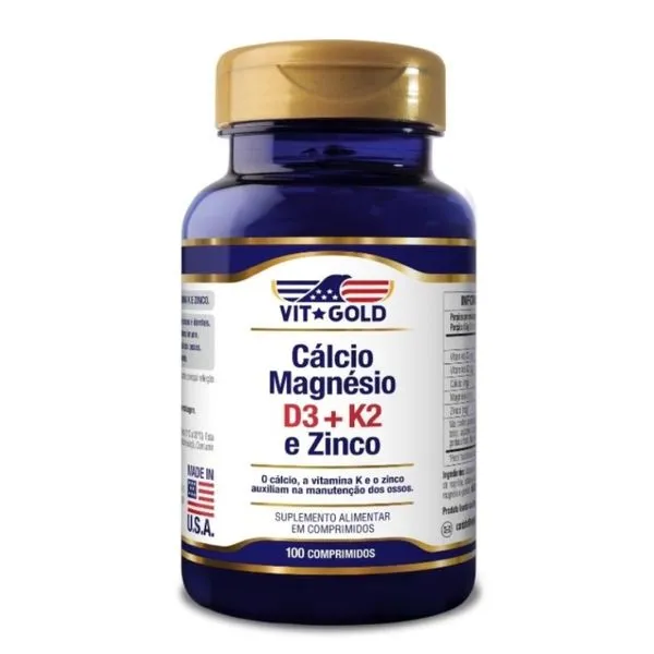 Cálcio Magnésio Zinco com Vitamina D3 e K2 Vitgold 100 Comprimidos