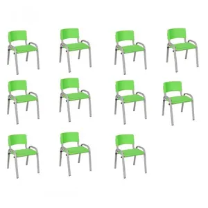 Kit 11 Cadeiras Infantil Iso, Escola, Base Cinza-verde Claro