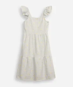 vestido infantil com recorte listrado texturizado colorido 8